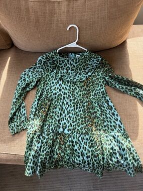 CKS Belgium Girls' Green Leopard-Print Long-Sleeve Top Dress